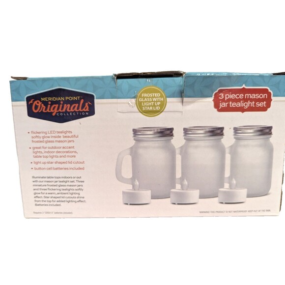 Meridian Mason Jar Tea Light Jars Set 3-Piece White Frosted Glass Star Lid NEW - Picture 4 of 4